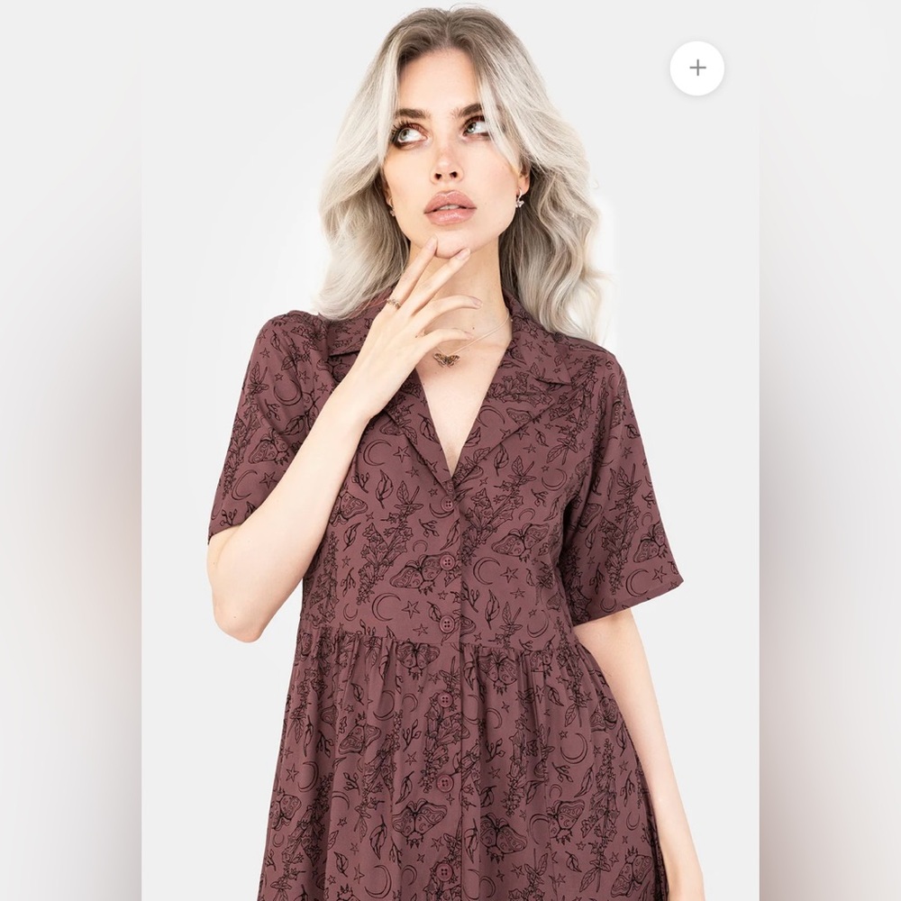 Disturbia Roxana Moth Foxglove Button Down Midi Shirt Dress - Picture 5 of 6